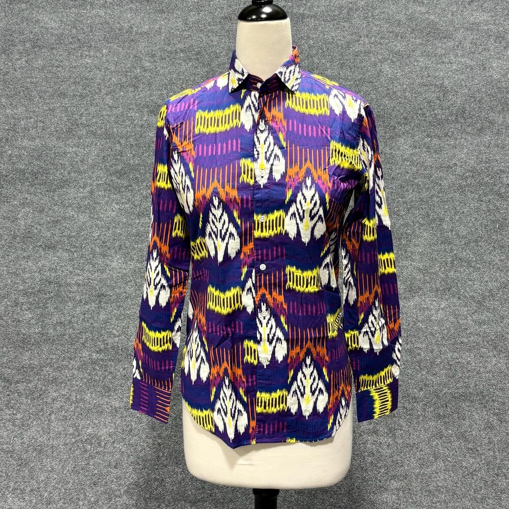 Polo Golf Ralph Lauren Shirt Womens 2 Purple Ikat Button Long Sleeve Top Tribal